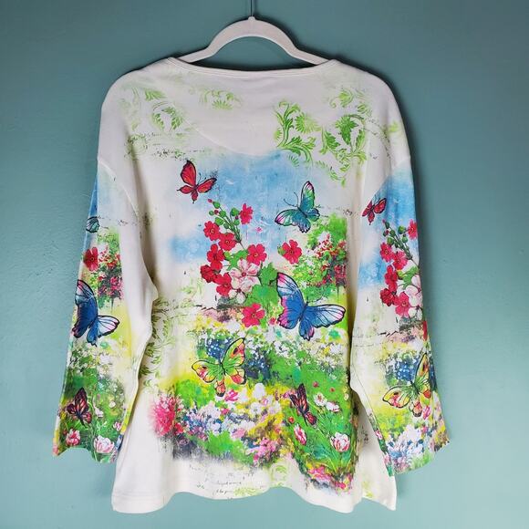 Liberty Lane Womens Parchment All Over Butterfly Bunch Scoop Neck Size 2X - Picture 2 of 5